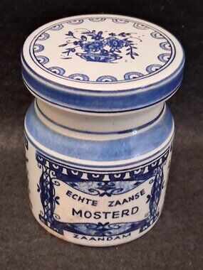 Vintage Delft Blue Zaanse Mosterd Jar - Windmill "De Huisman" with Cork Lid